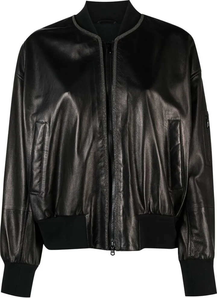 Cropped Leather Bomber Jacket