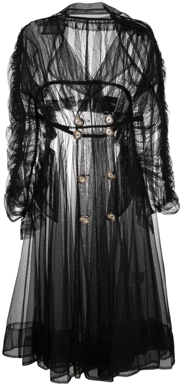 Tulle-Embellished Double-Breasted Coat