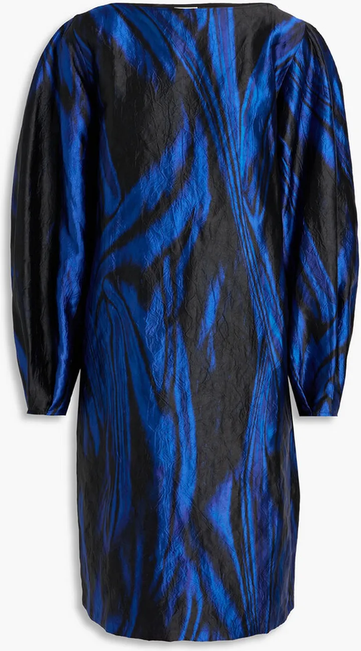 Printed crinkled satin-twill dress