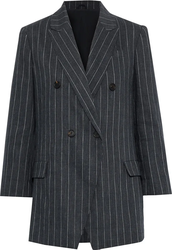 Double-breasted pinstriped linen-blend blazer