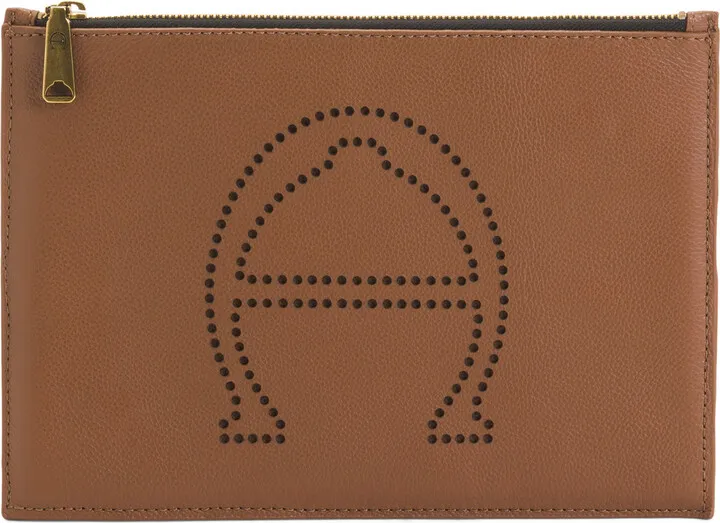 Stella Leather Boxed Large Multi Zip Pouch With Perforated Logo