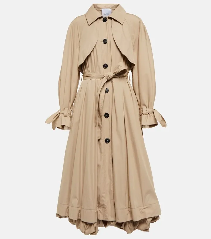 Balloon-hem gabardine trench coat