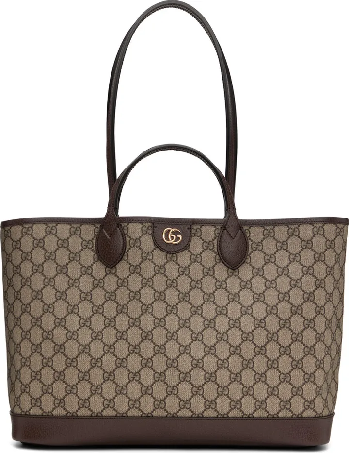 Gucci Brown & Beige Ophidia GG Supreme Tote