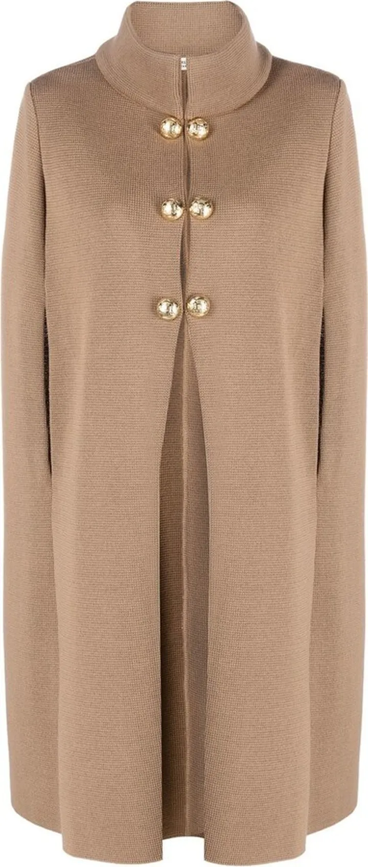 Button-Detail Slit-Sleeve Cape