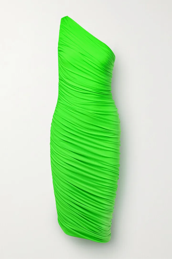 Norma Kamali - Diana One-shoulder Ruched Stretch-jersey Dress - Green