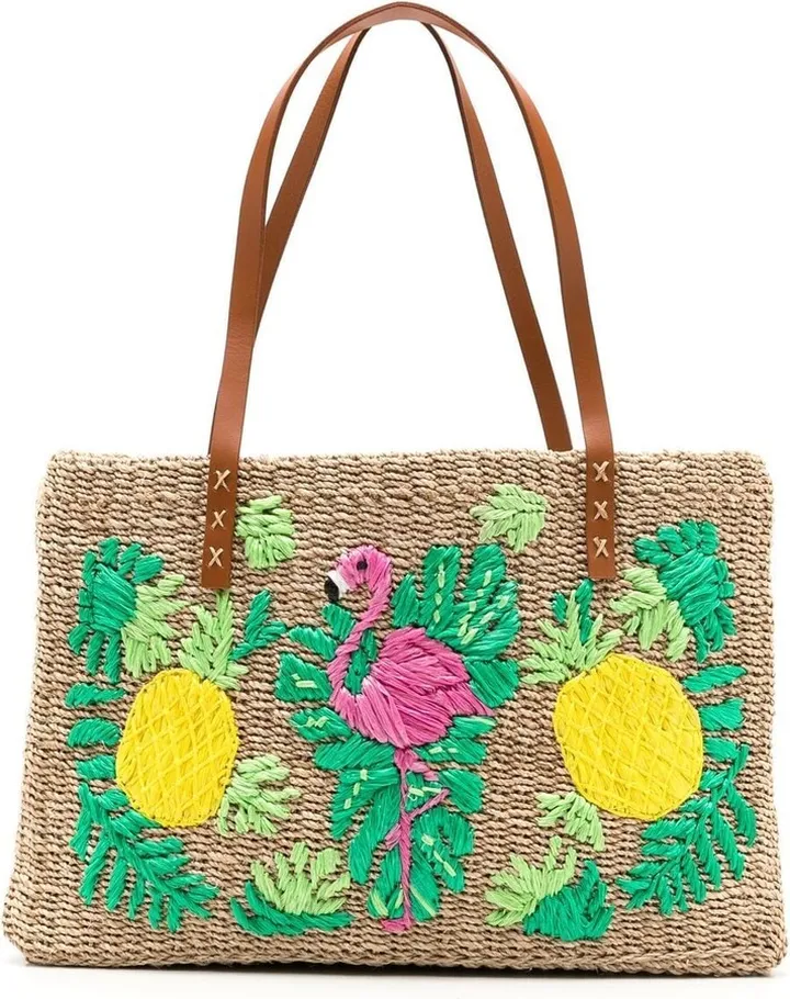 Charlotte embroidered straw tote bag