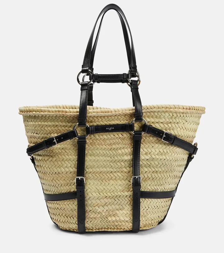 Le Marais harness raffia tote bag