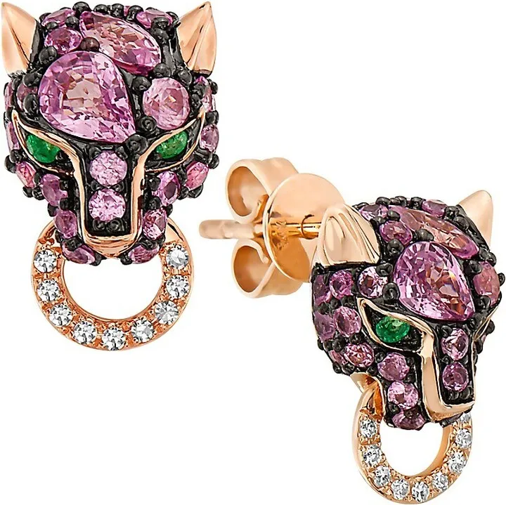 14K Rose Gold & Multi-Stone Panther Stud Earrings