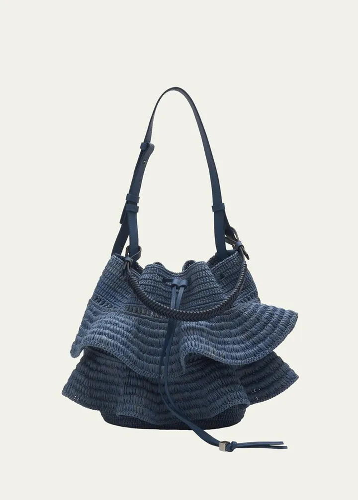 x Paula’s Ibiza Balloon Ruffled Raffia Shoulder Bag