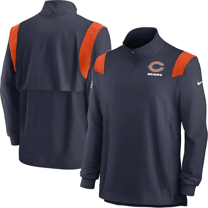 Men's Nike Navy Chicago Bears Sideline Coach Chevron Lockup Quarter-zip Long Sleeve Top