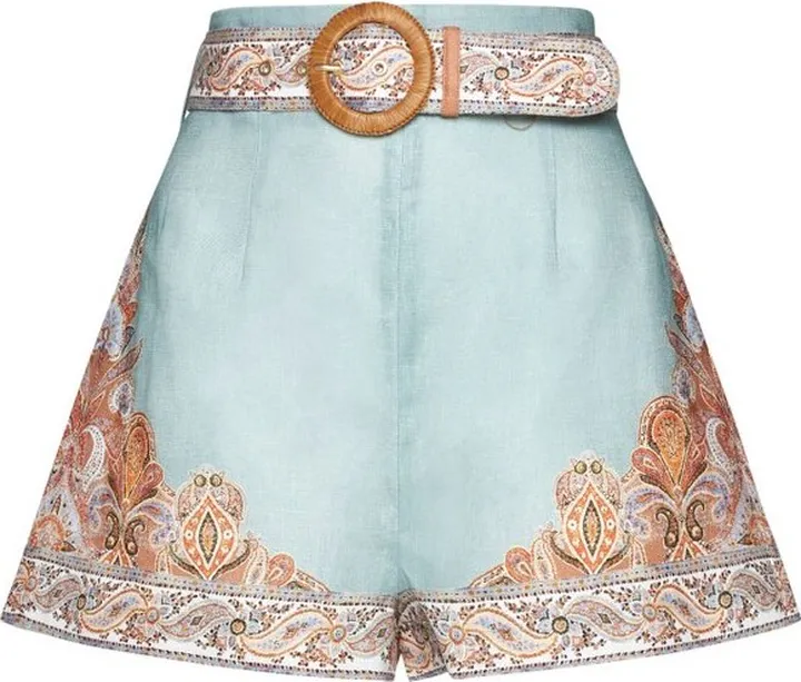 Zimmermann Devi Paisley Printed Belted Shorts