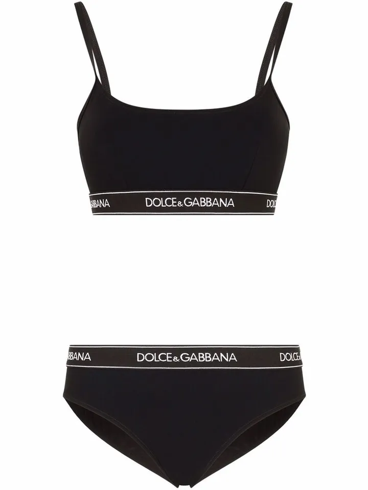 Branded-Band Bikini Set