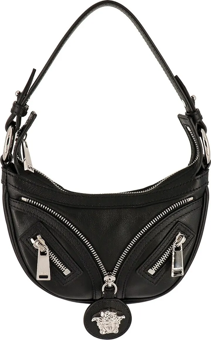 Leather handbag with metal Medusa detail