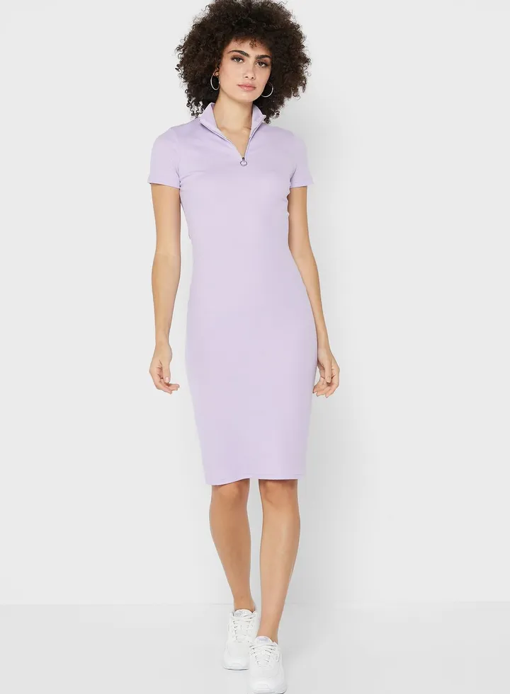 Zipper Neck Bodycon Dress