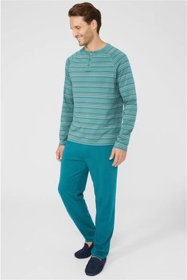 Debenhams Mens Stripe Grandad Collar Long Pyjama Set - Teal