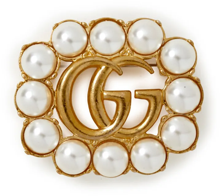 Metal Double G Brooch With Faux Pearls