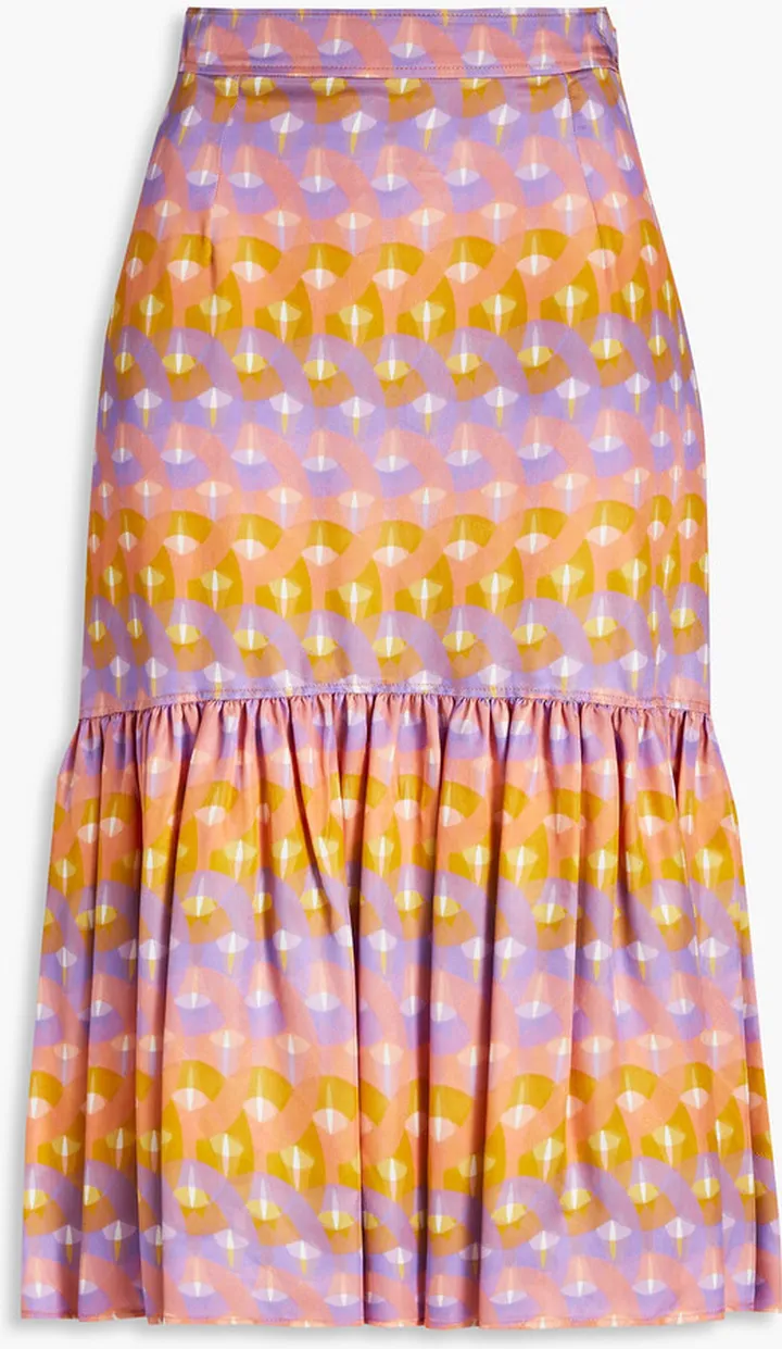 Eugenie printed satin-twill midi skirt