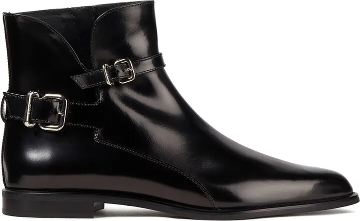 Glossed-leather ankle boots