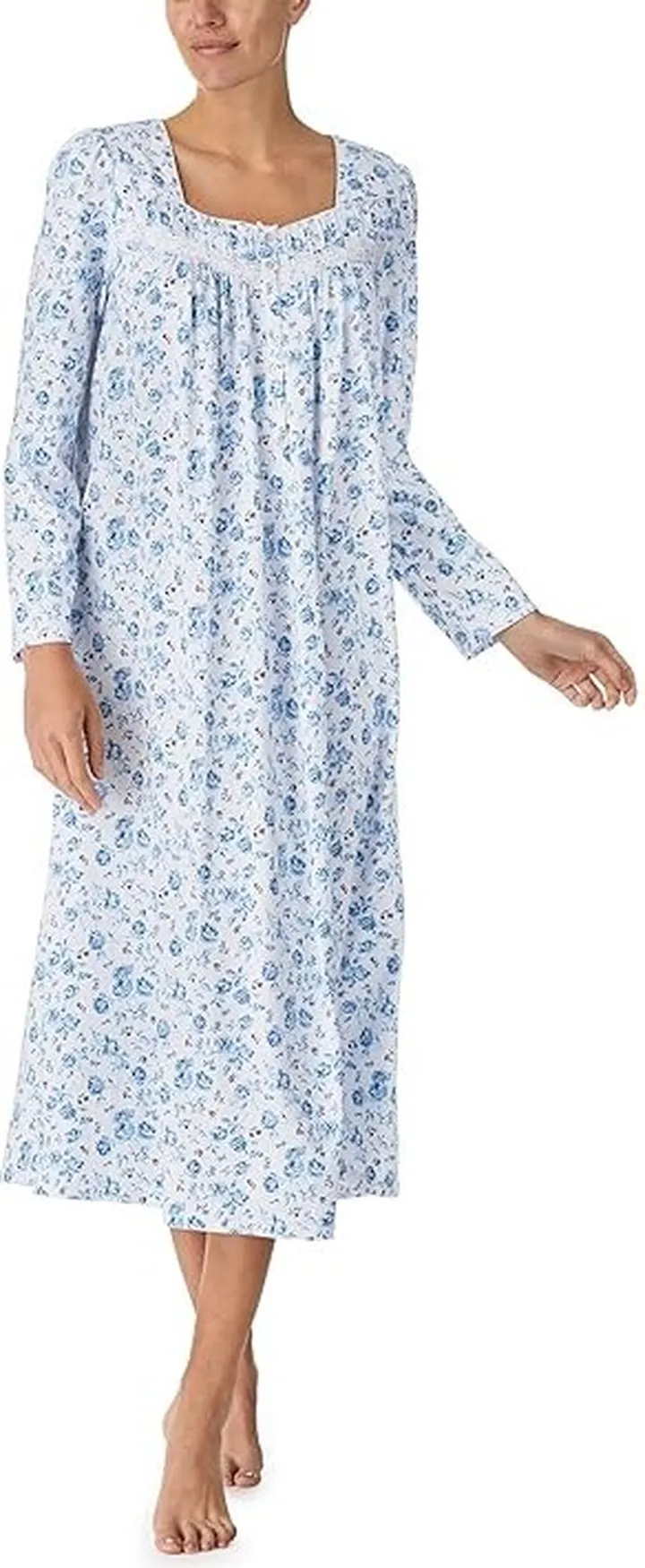 Eileen West Long Sleeve Long Gown (White Ground Roses) Women's Pajama
