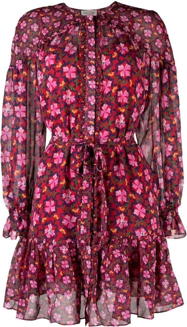 Floral-Print Belted Mini Dress