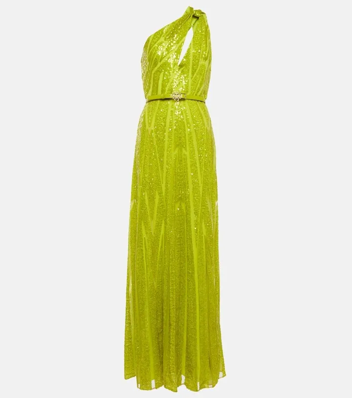 Sequined one-shoulder gown
