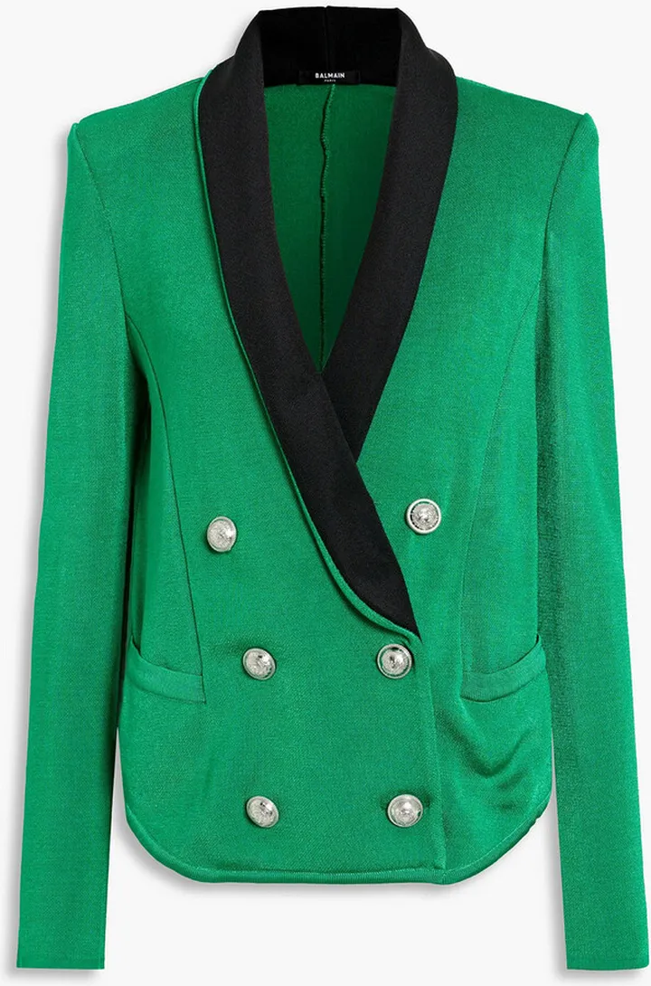 Double-breasted two-tone knitted blazer