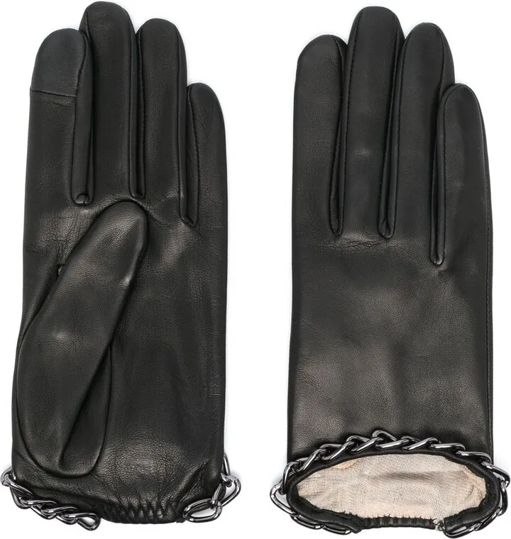 Black Sophia Chain-Link Leather Gloves