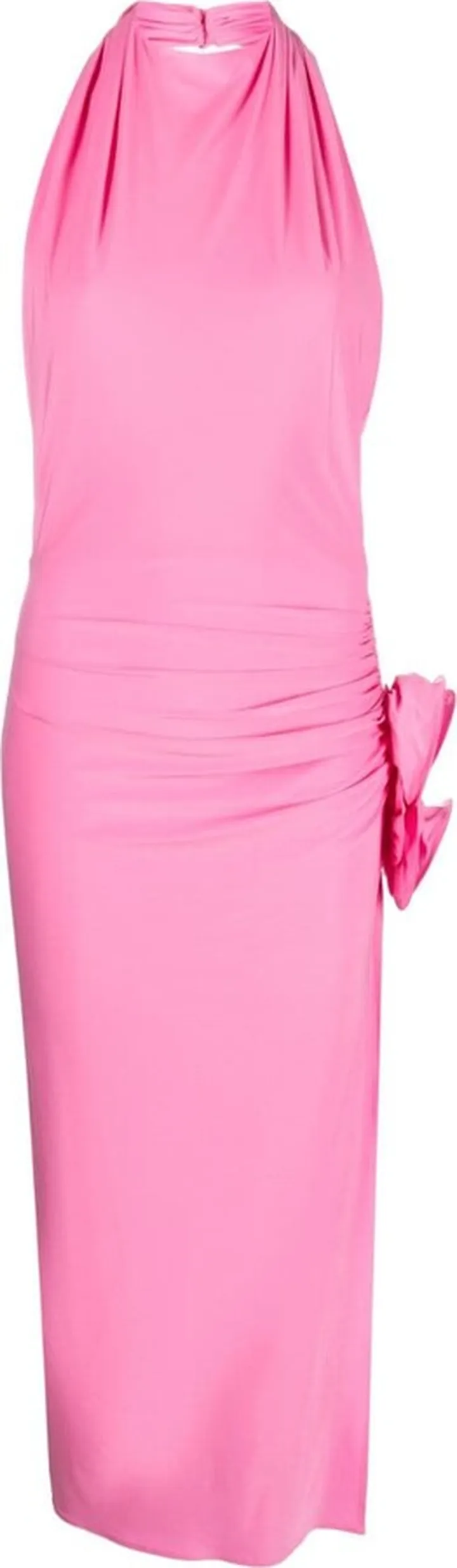 Flower-Appliqué Halterneck Midi Dress