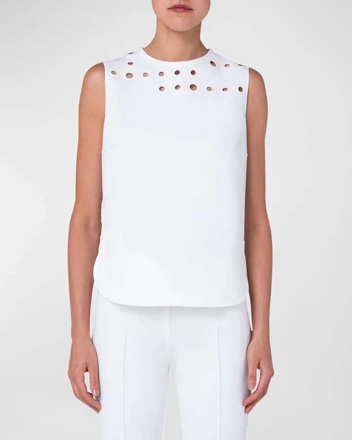 Circle Laser-Cutout Sleeveless Jersey Top
