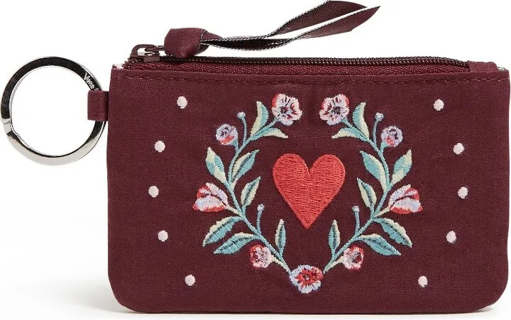 Vera Bradley Women's Recycled Cotton Zip ID Case Imperial Hearts Red