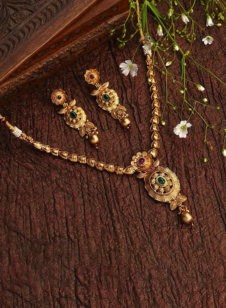 Gold Plated Designer Stone Necklace Set