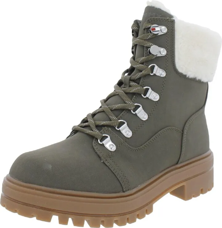 FABY2 Womens Leather Faux Fur Combat & Lace-up Boots