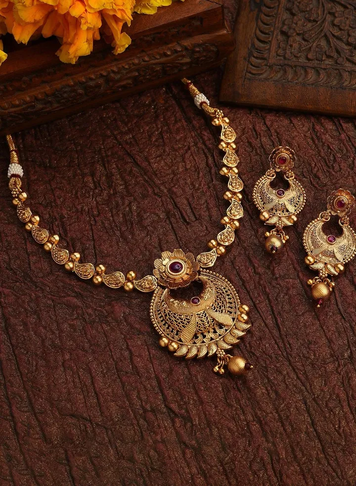 Gold Plated Designer Stone Necklace Set