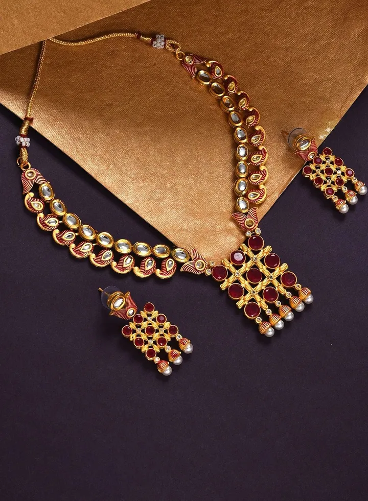 Gold Plated Designer Kundan Necklace and Earrings Set