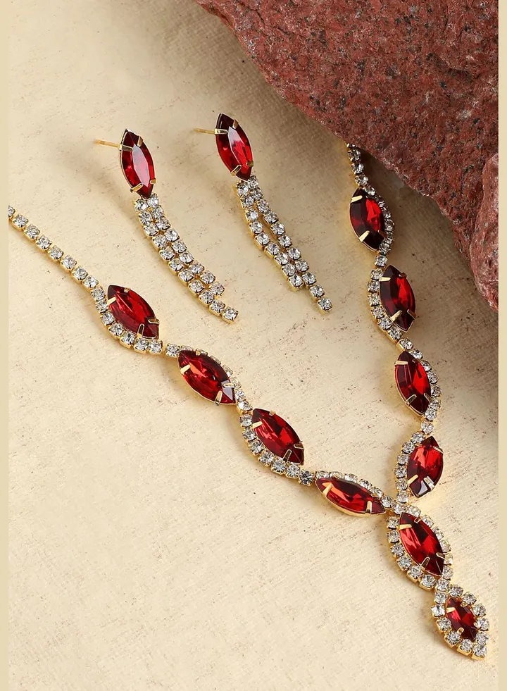 Gold Plated Party Designer Stone Necklace and Earring Set For Women