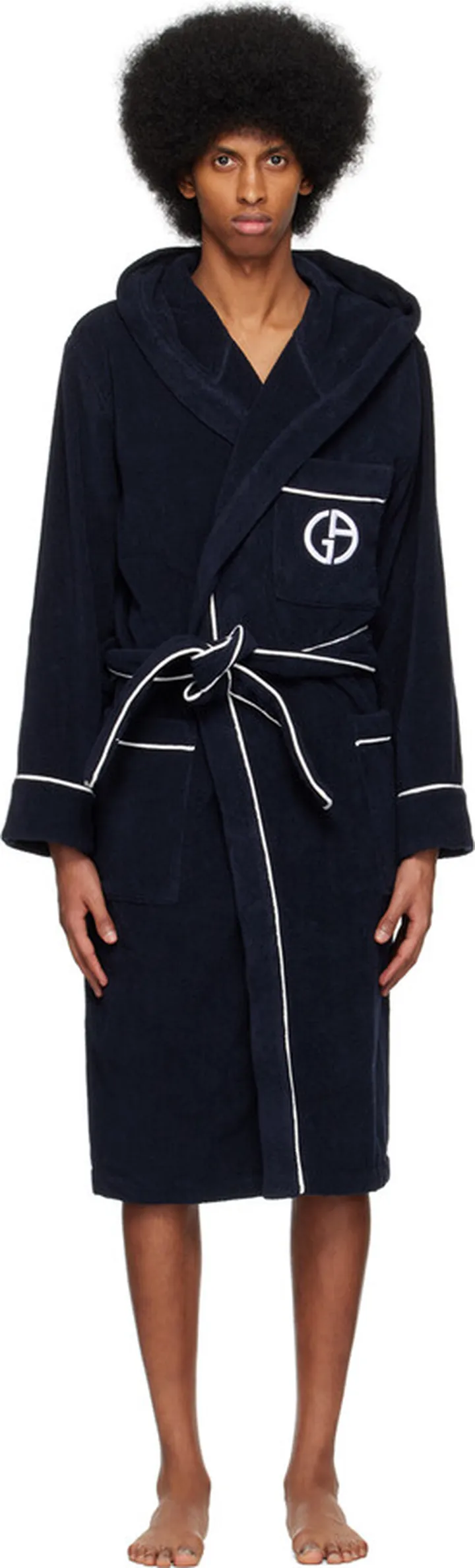 Giorgio Armani Navy Embroidered Robe
