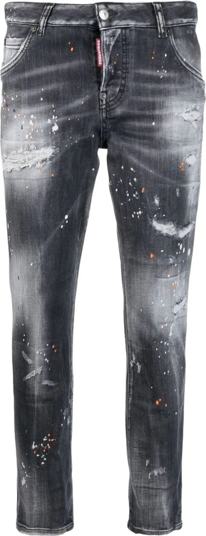 Distressed Paint-Splatter Cropped Jeans
