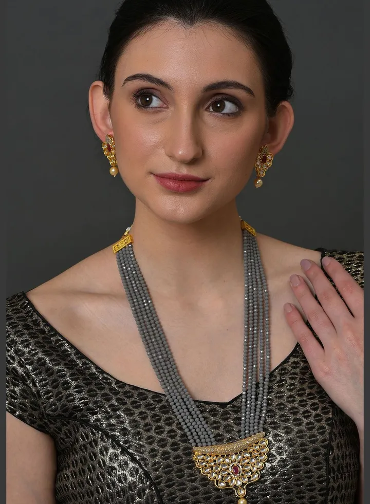 Pearl Beaded Gold Plated Necklace Set