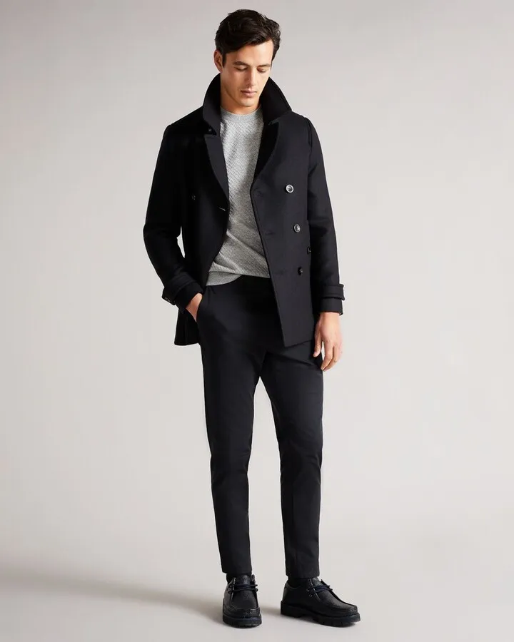 Wool Peacoat in Black