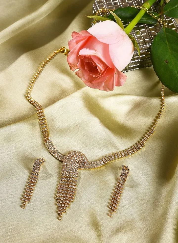 Pack of 3 Gold Plated American Diamond Necklace and Earring Set