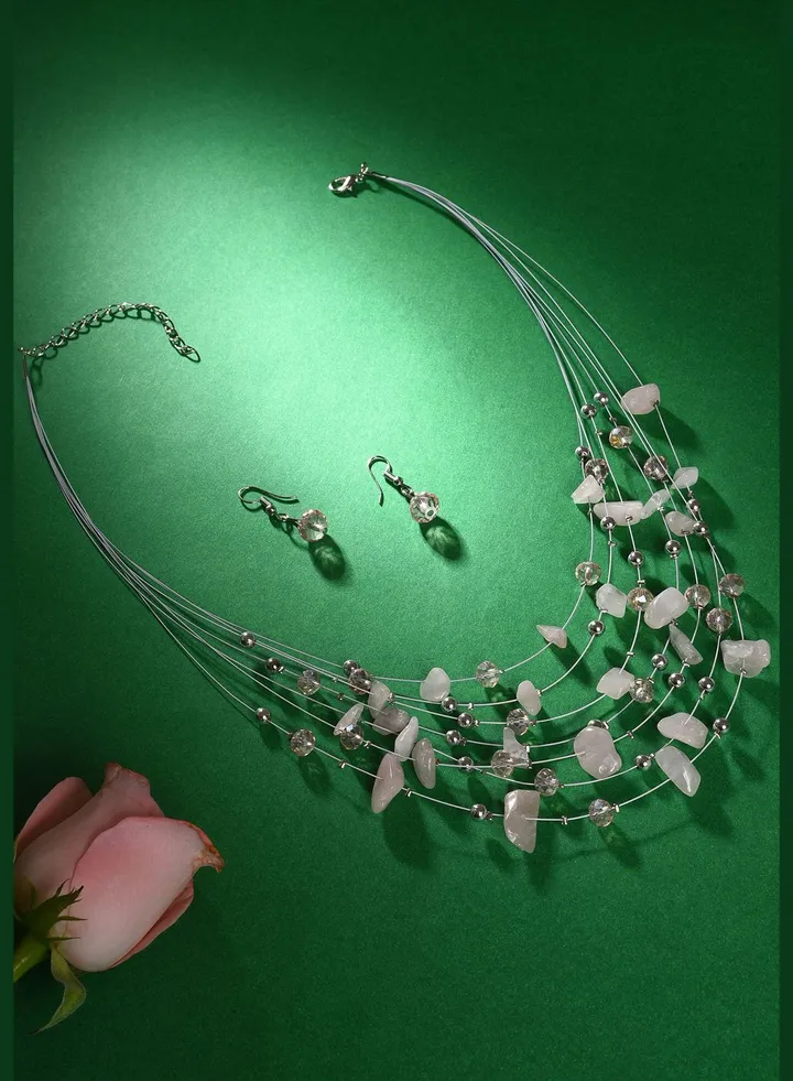 Pack of 3 Silver Plated Designer Stone Necklace and Earring Set