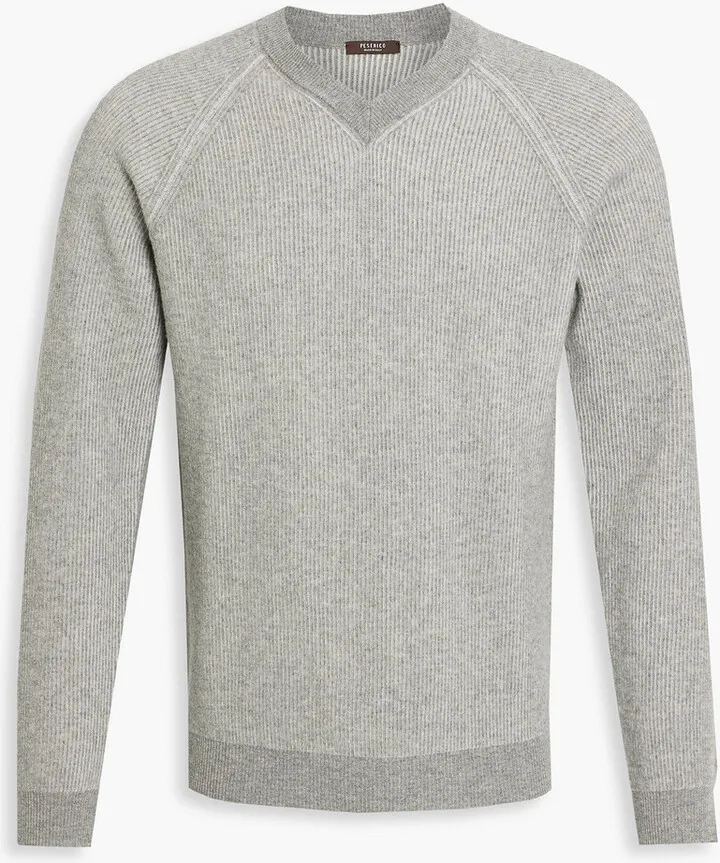 Ribbed mélange merino wool and cashmere-blend sweater