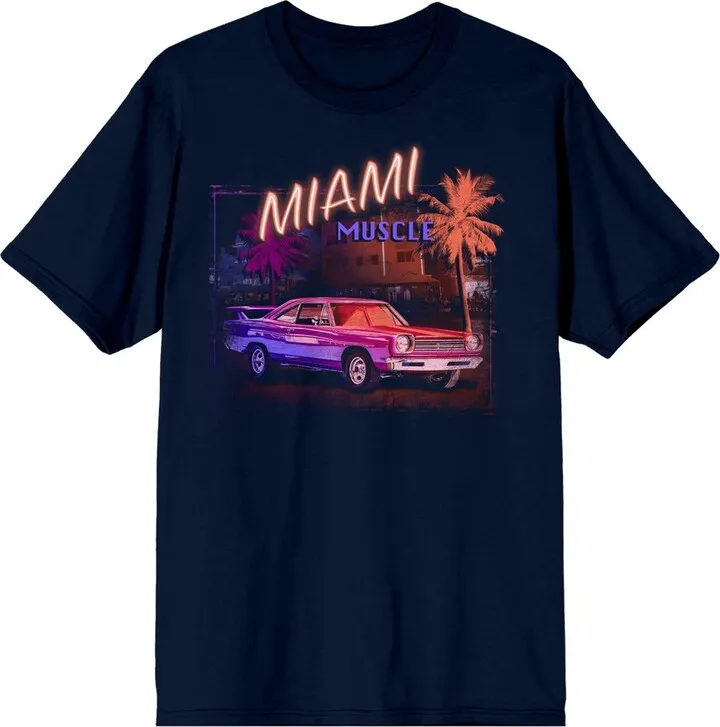 Car Fanatic Miami Muscle Crew Neck Short Sleeve Navy Men’s T-shirt-Medium