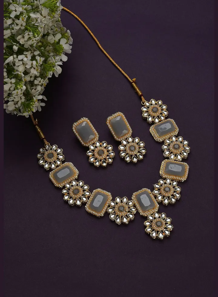 Gold Plated Stone Designer Necklace Set