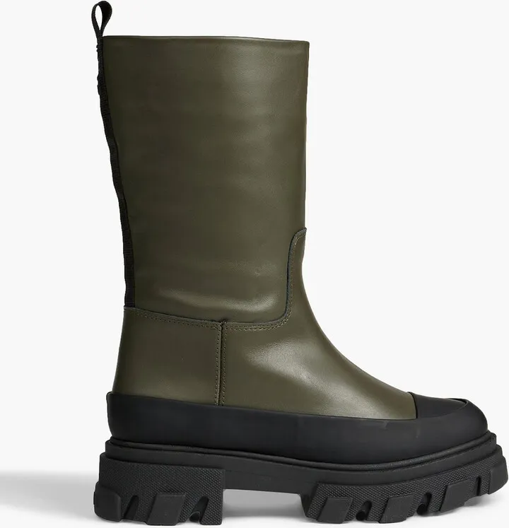 Tubular rubber-trimmed leather ankle boots