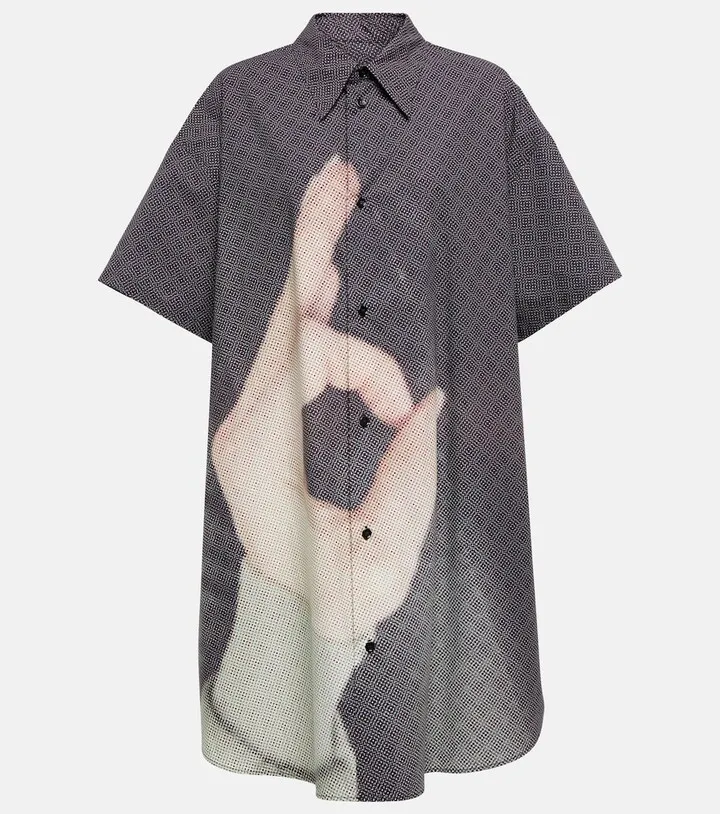 Digital print cotton shirt dress