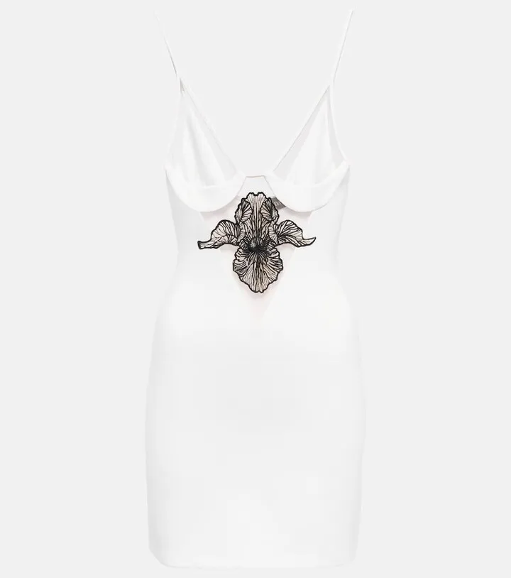 Macrame-trimmed jersey minidress