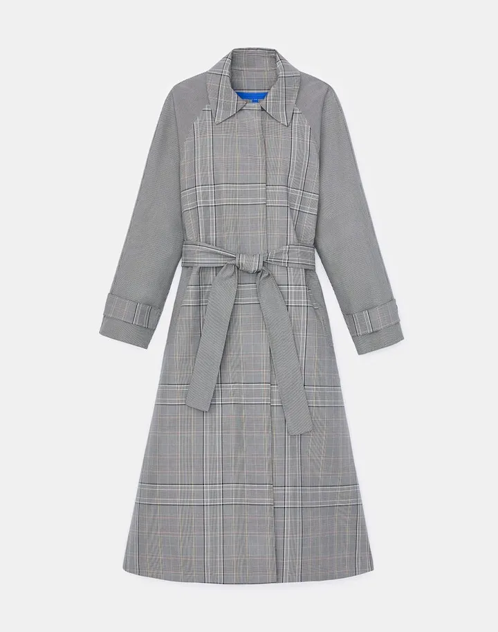 L148 Outdoor Double Face Houndstooth Plaid Trench