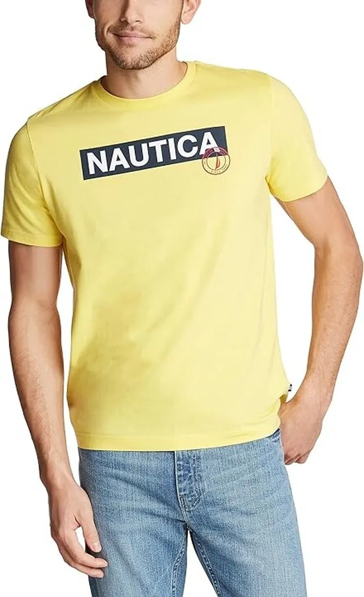Nautica Men's Short Sleeve 100% Cotton Nautical Series Graphic Tee (Sunfish Yellow) Men's T Shirt