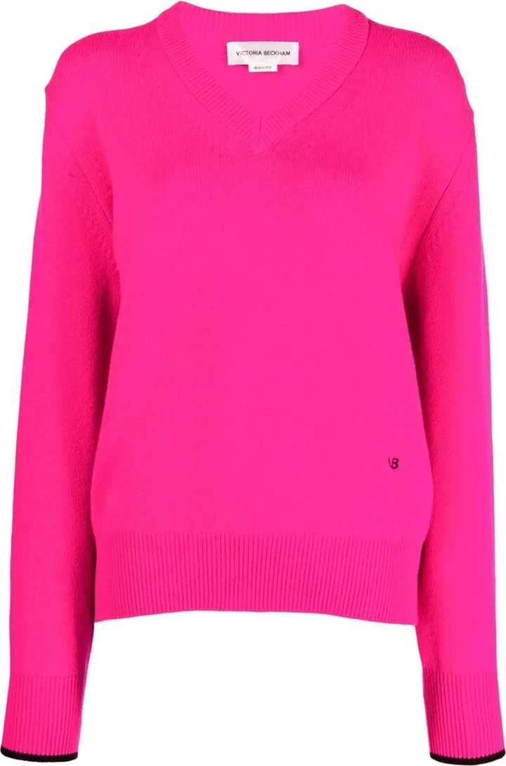 logo-embroidered V-neck jumper